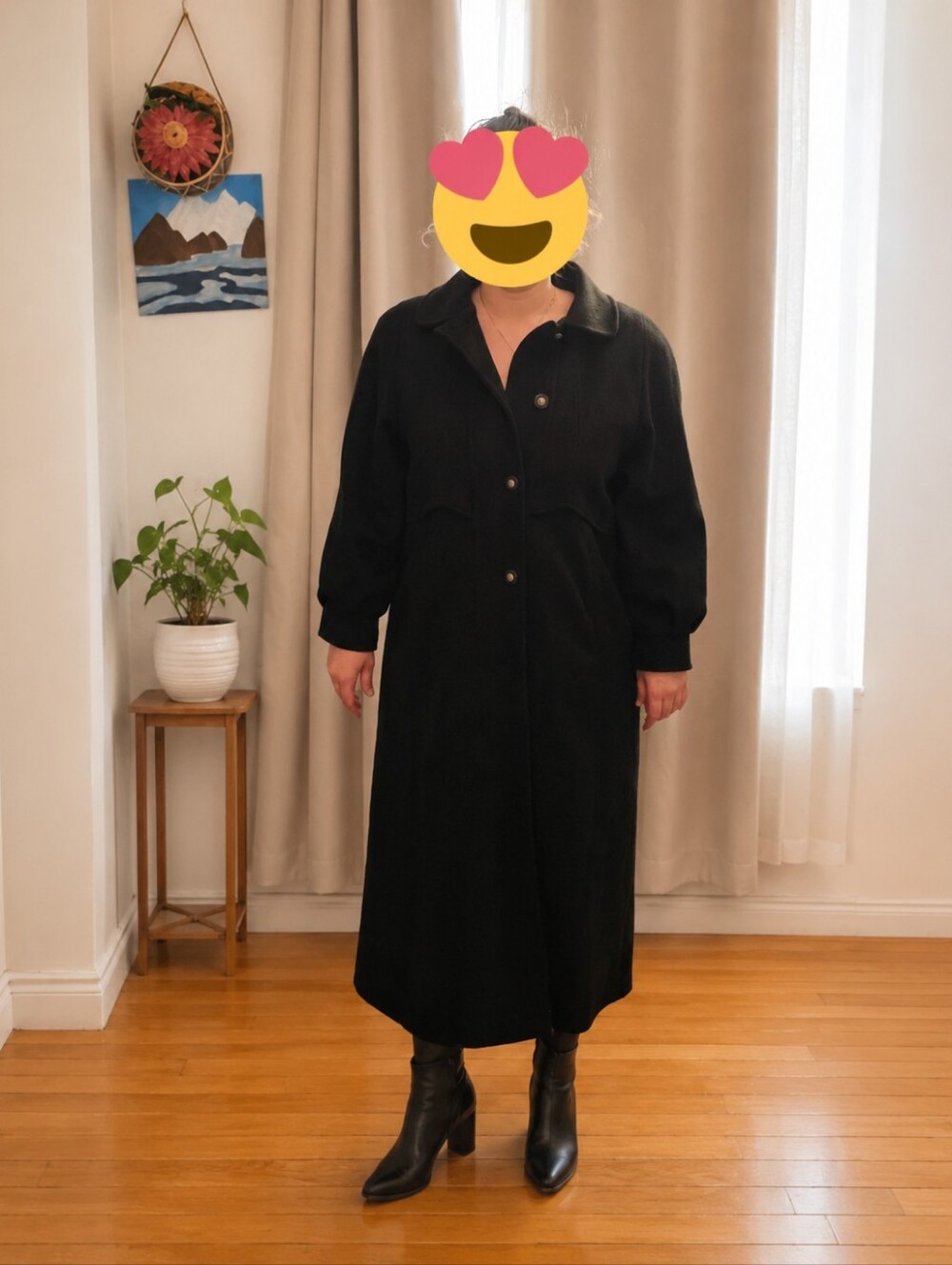 Elegant Black Maxi Button-Front Whool Coat